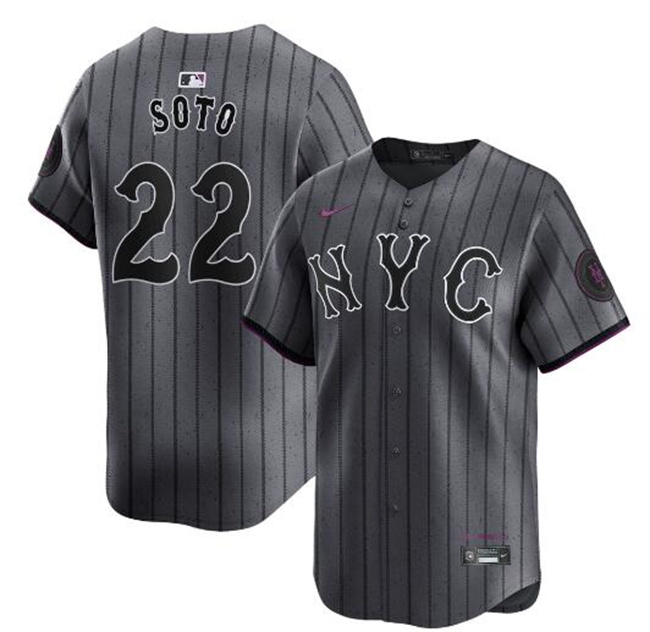 Men's New York Mets #22 Juan Soto Graphite 2024 City Connect Limited Stitched Baseball Jersey Men's New York Mets #22 Juan Soto Graphite 2024 City Connect Limited Stitched Baseball Jersey